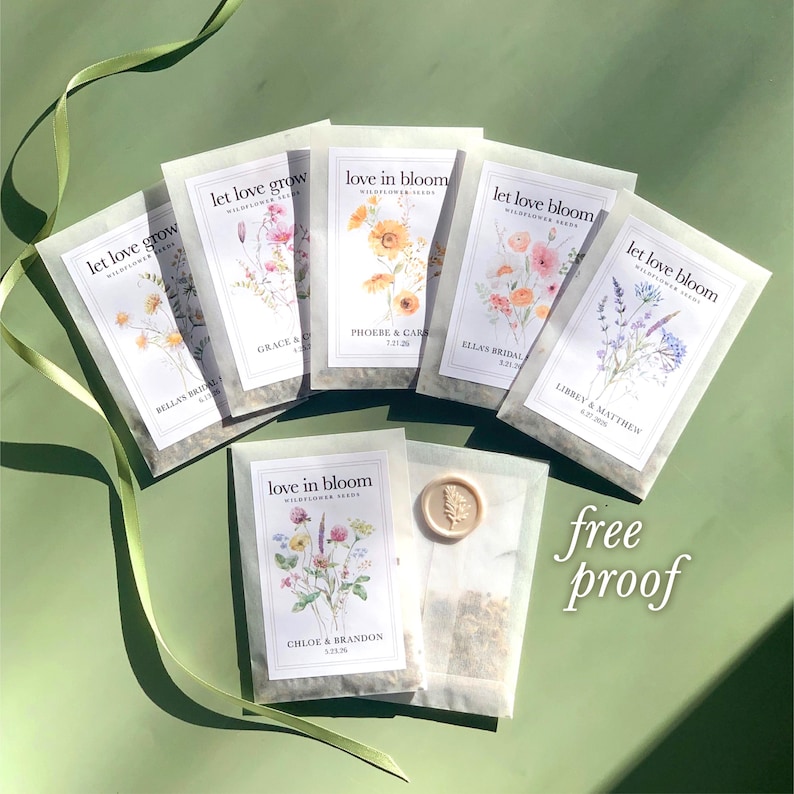 Personalized Wildflower Seed Packet Favor Wedding Seed Favor for Guest Eco Friendly Bridal Shower Favor Eco Wedding Favor Garden Party Favor