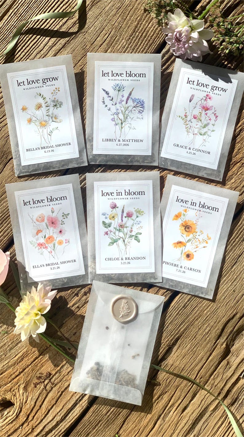 Personalized Wildflower Seed Packet Favor Wedding Seed Favor for Guest Eco Friendly Bridal Shower Favor Eco Wedding Favor Garden Party Favor