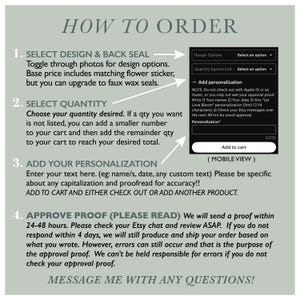 May include: A guide titled "HOW TO ORDER" with numbered steps for customizing and purchasing an item. Includes sections for design selection, quantity, personalization, and proof approval. Features a mobile view shopping cart.