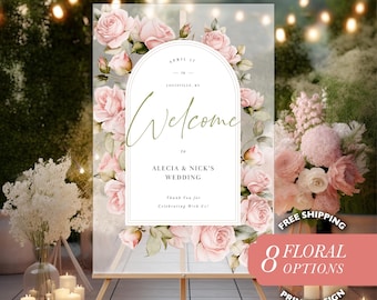 Pink Rose Wedding Sign Welcome Acrylic Welcome Sign Wedding Acrylic Bridal Shower Welcome Sign Pink Floral Sign Custom Shower Sign Acrylic