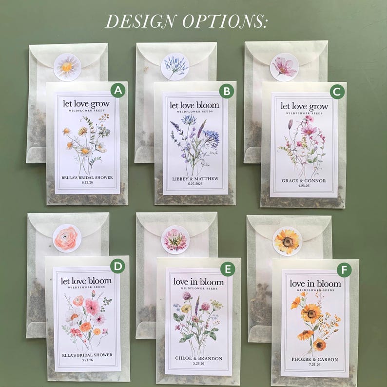 Personalized Wildflower Seed Packet Favor Wedding Seed Favor for Guest Eco Friendly Bridal Shower Favor Eco Wedding Favor Garden Party Favor