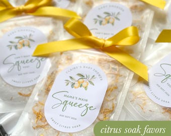 Lemon Baby Shower Favor Main Squeeze Theme Party Citrus Bath Soak Spa Gift Personalized Guest Present Yellow Bow Lemonade Party Idea Garden