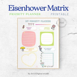 Matrice d'Eisenhower imprimable, Matrice de priorités, Matrice de décision, Urgent/Important, Braindump, Priorité des tâches, TDAH, Liste de tâches, Suivi des tâches, Planificateur de productivité