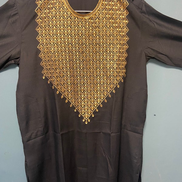 Perahan Tunban | Men’s Afghan Salwar Kameez | Small Medium and Large | Black and Gold | Wedding | Eid