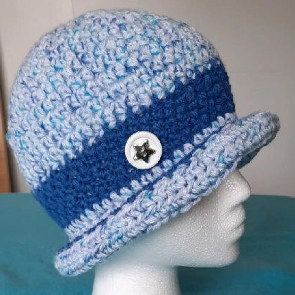 Adult Crocheted Cloche Hat in Icy Blue/Denim with Embellishment