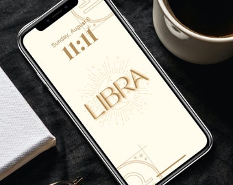 Libra Zodiac Sign iPhone IOS Wallpaper | Night Sun & Moon Twinkle Gold Lock Screen | Home Background | September October | Fall Season