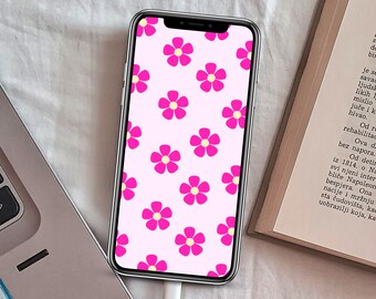 Pink und Hellgelbe Daisy Flower iPhone IOS Wallpaper | Bildschirm sperren | Startbildschirm Hintergrund | Garten | Blumenstrauß | Liebe & Glück