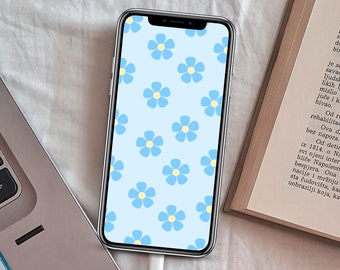 Baby Blau und Hellgelbe Daisy Flower iPhone IOS Wallpaper | Bildschirm sperren | Startbildschirm Hintergrund | Garten | Blumenstrauß | Liebe & Glück