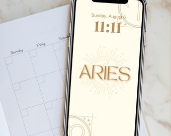 Widder Sternzeichen iPhone IOS Wallpaper | Nacht Sonne & Mond Twinkle Gold Lock Screen | Startbildschirm Hintergrund | März April | Frühlingssaison