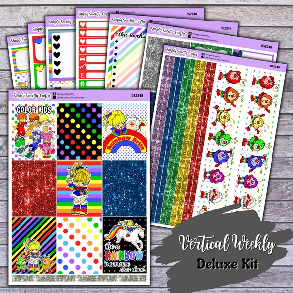 RAINBOW BRITE Deluxe Vertical Planner Stickers Kit - Erin Condren, Hobonichi, Happy Planner, Journaling, Bullet Journal, Stationery, Doodle