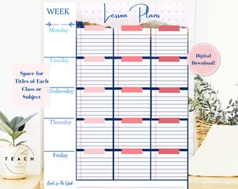 Printable Lesson Plan Book Pages for Teachers and Homeschool | Weekly Teacher or Tutor Lesson Planner is an Instant Digital Download PDF