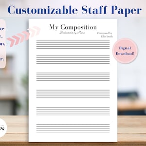 Personal Papier Bearbeitbar Digitale leere Notenblatt Musikkomponist Druckbare Manuskript Papier Komponieren Jedes Instrument Flöte Klavier Violine Musikunterricht