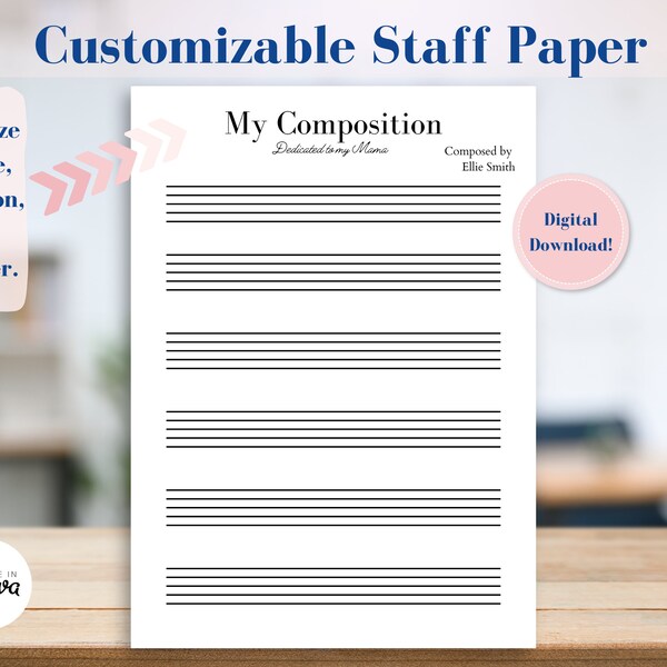 Staff Paper Editable Digital Blank Sheet Music Composer Printable Manuscript Paper Composing Any Instrument Flute Piano Violin Music Lessons