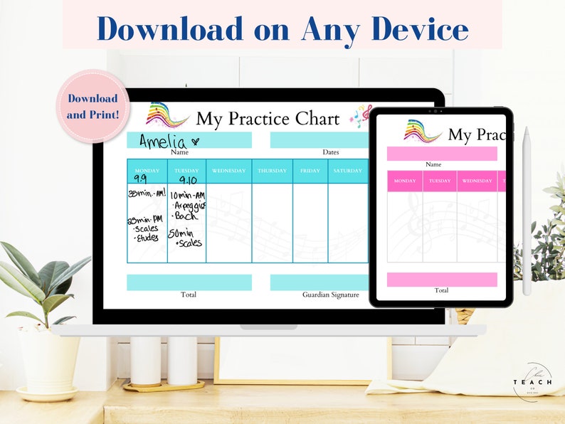 Practice Chart Digital Practice Chart Printable Piano Lesson Etsy