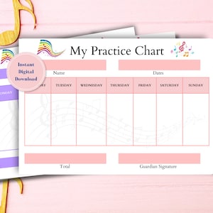 Oefenoverzicht Pianoles voor kinderen Oefendagboek Kinderoefening Pianooefentracker Viooloefenlogboek Vioolles Muziekoefenplan