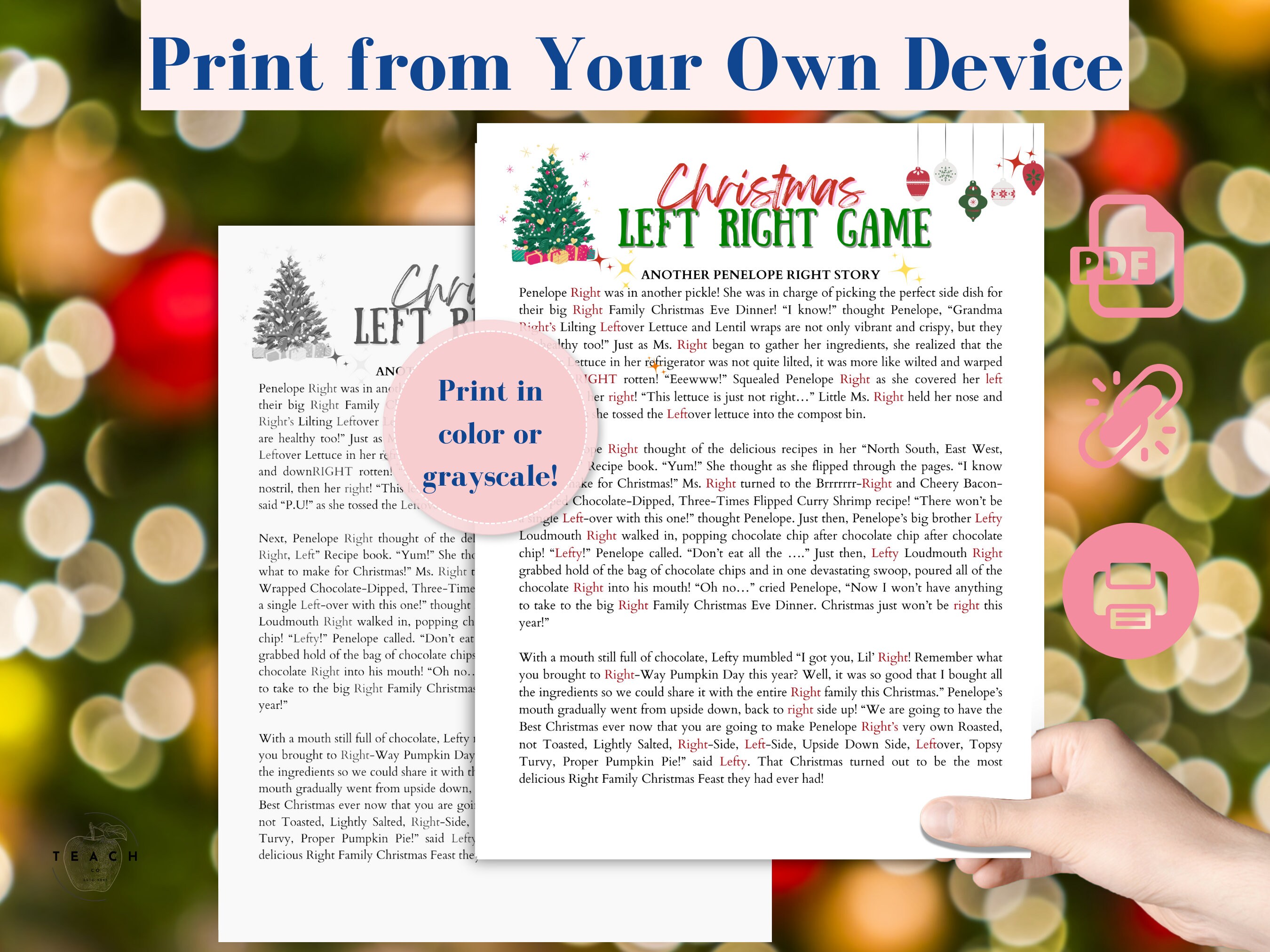 Left Right Game Christmas Activity Pass the Present Game Printable
