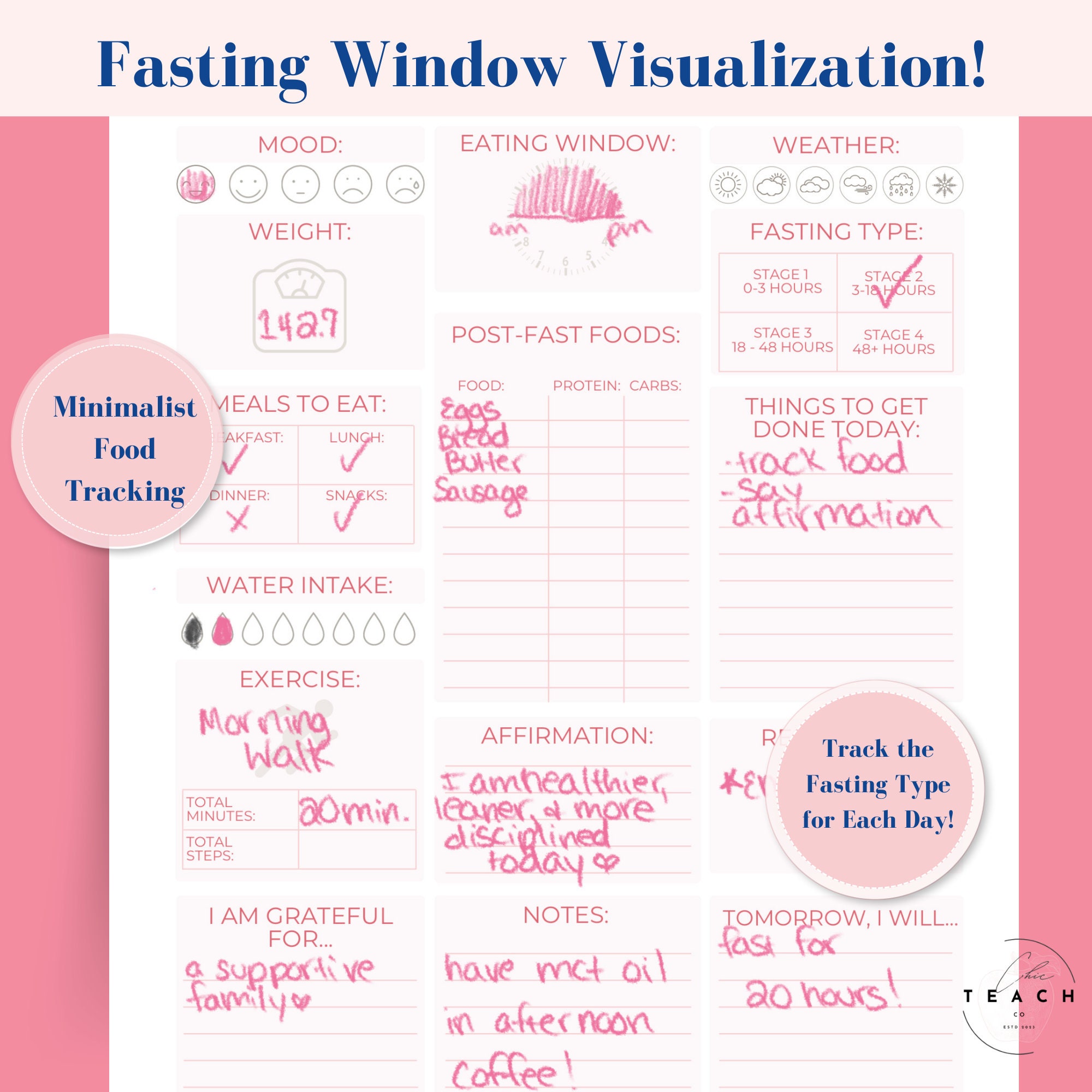 Intermittent Fasting Planner OMAD Fasting Challenge Printable Daily