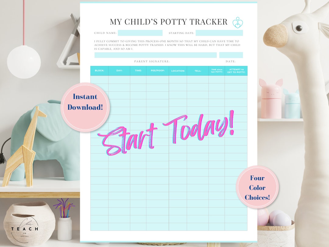 Potty Training Tracker and Chart Printable for Boys or Girls in Four