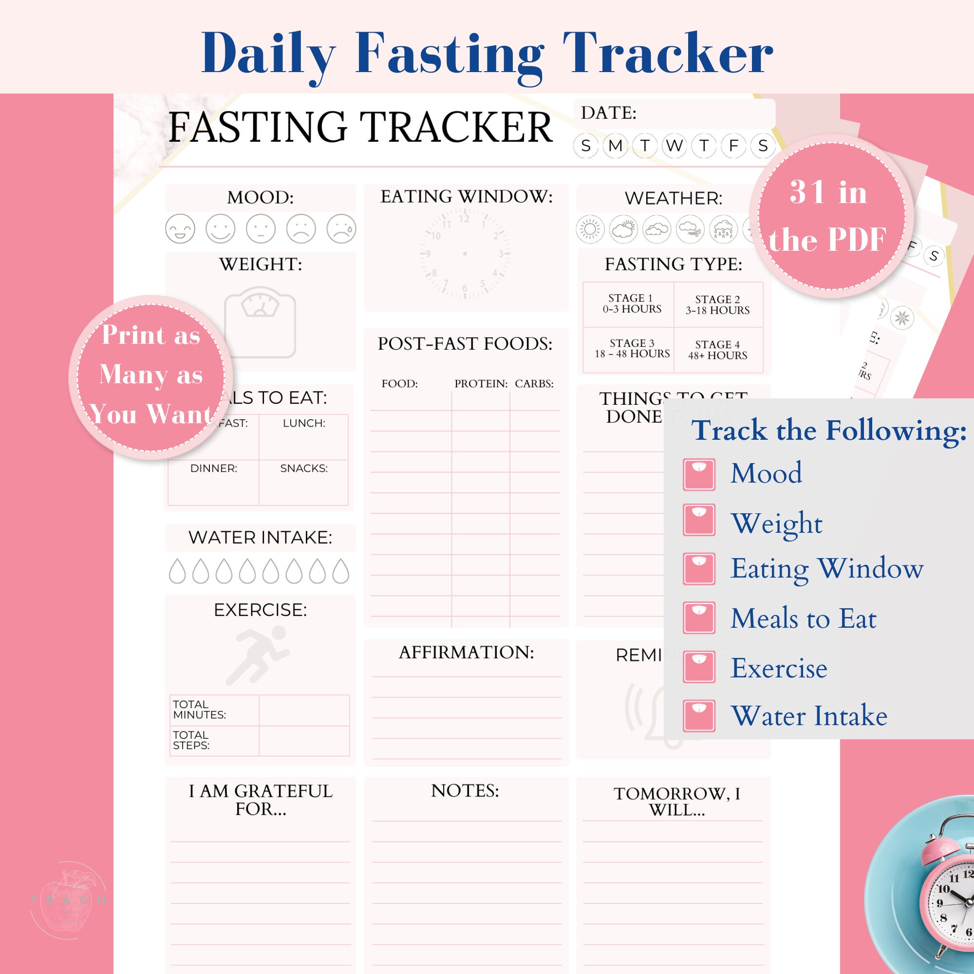 Intermittent Fasting Planner OMAD Fasting Challenge Printable Daily