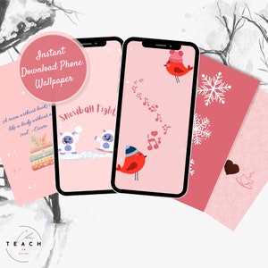 Winter Phone Background Winter iPhone Wallpaper Pink iPhone Background Phone January Snowball Fight Cute iPhone Coffee Phone Bundle Digital