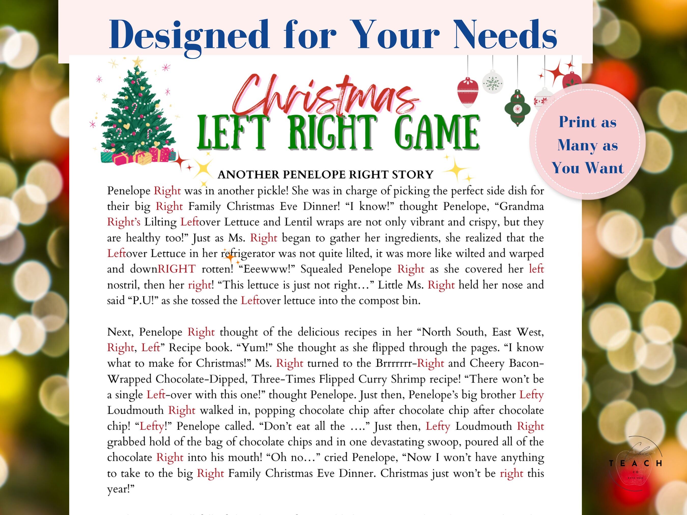 Left Right Game Christmas Activity Pass the Present Game Printable ...
