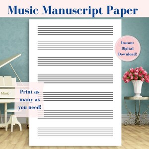 Manuscript Paper for Musicians and Composers! Instant Download of Staff Paper Blank Sheet Music