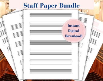 Staff Paper Bundle Printable, US Letter Size for Composers Blank Sheet Music for Composition Paper Instant Download Manuscript Paper