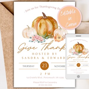 Friendsgiving Low Ink Editable Invite Friendsgiving Printable Invitation Thanksgiving Dinner Invite Template Give Thanks Digital Invitation