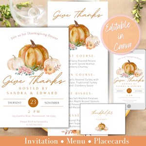 Friendsgiving Invitation Thanksgiving Dinner Bundle Editable Digital Thanksgiving Invite Thanksgiving Menu &  Placecard Friendsgiving Invite