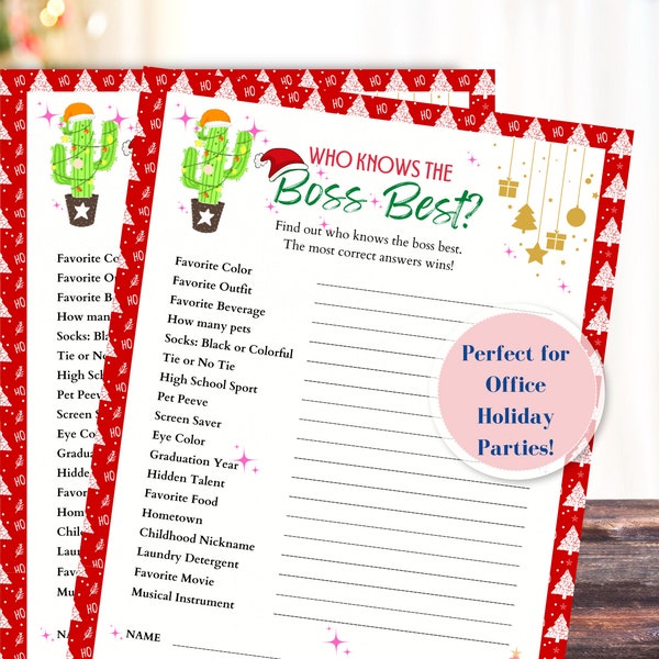 Office Christmas Party Game Who Knows the Boss Best Work Party Games Christmas Trivia Printable Office Party Game Holiday Game Night Adult