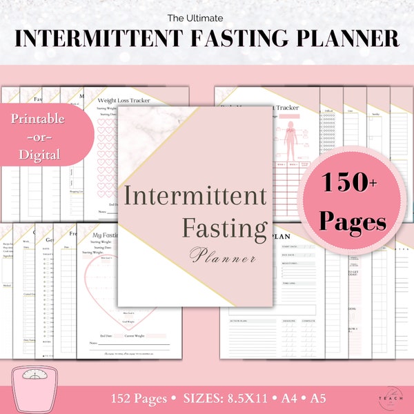 Intermittent Fasting Planner OMAD Fasting Challenge Printable Daily Weekly Weightloss Digital Fasting Tracker Diet Planner IF Losing Weight
