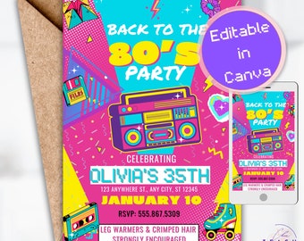 80s Themed Party Invite Retro Birthday Party Invitation Adult Teen Back to 80s Invitation 90s Theme Party Template 40th Birthday Idea Flyer