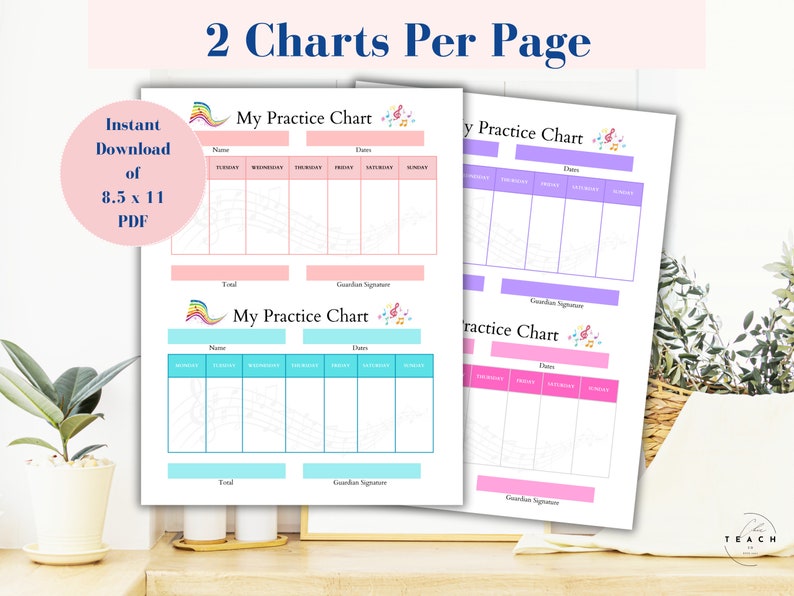 Practice Chart Digital Practice Chart Printable Piano Lesson Etsy