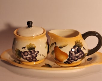 Home Interiors Sonoma Villa Fruit Creamer and Sugar Bowl with Under Plate