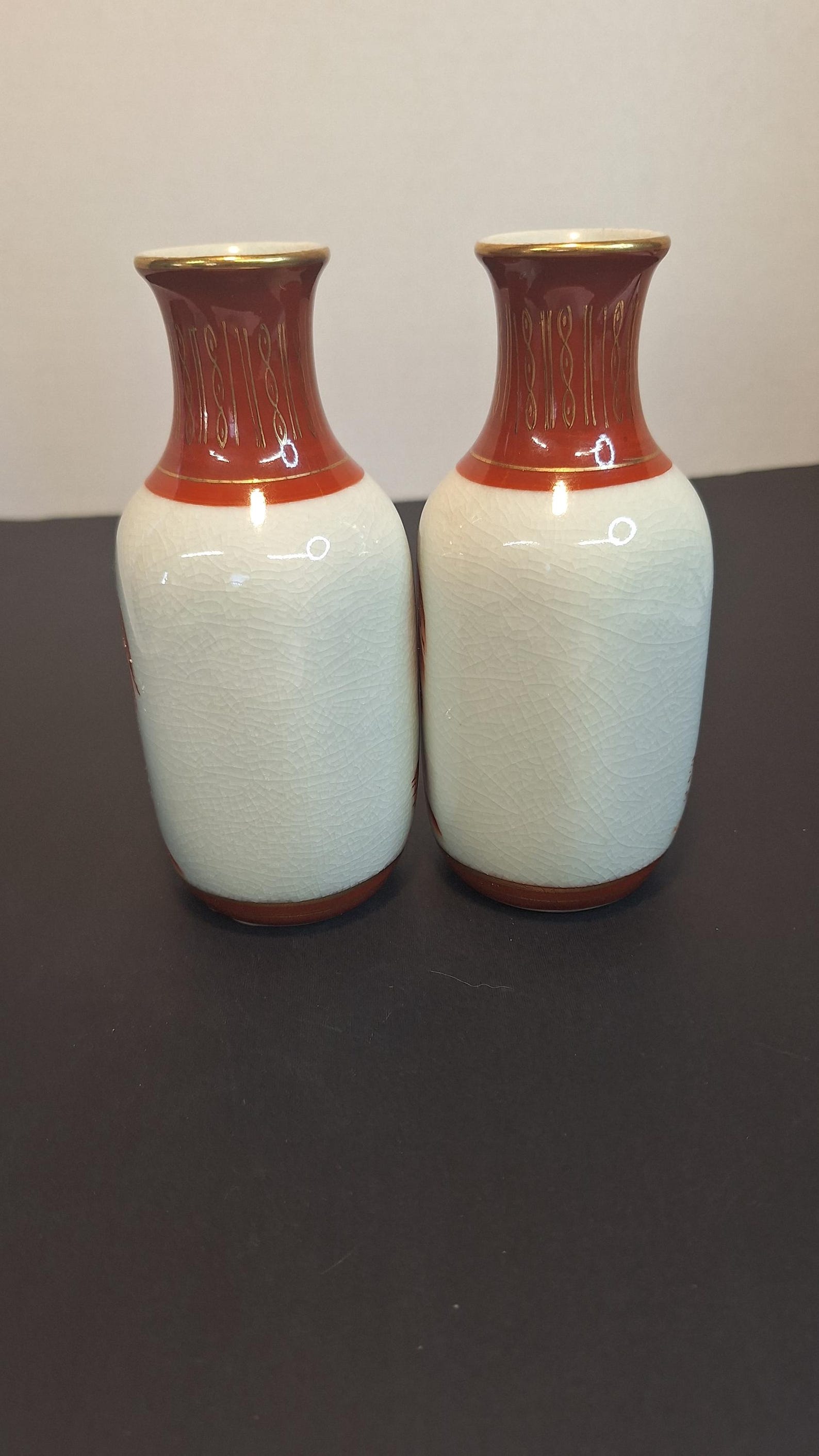 Gold Rust Vase Set of 2 Matching Japanese Vases. Rust and White With Gold Trim. Hand ...