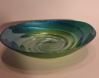 Blue Teal Glass Oval Decorative Bowl