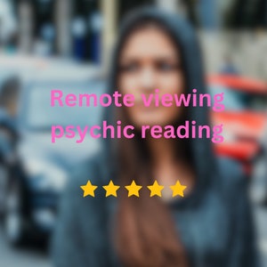 Puede incluir: Una imagen borrosa de una persona con una calificación de cinco estrellas y el texto "Remote viewing psychic reading".