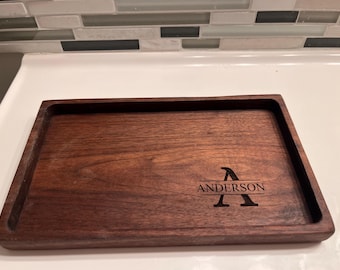 Personalized Wood Catch-All Tray: Engraved Valet Organizer, Handmade in Michigan