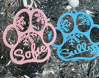 Personalized Christmas Ornament, Dog Ornament, Custom Dog Name Ornament, Dog Paw Ornament, Dog Stocking Tag, Christmas Wood Ornament, Dog