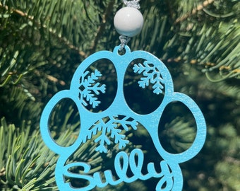 Personalized Christmas Ornament, Dog Ornament, Custom Dog Name Ornament, Dog Paw Ornament, Dog Stocking Tag, Christmas Wood Ornament, Dog