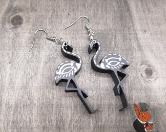 Skeleton Flamingo earrings- 3D printed/hand-painted and nickel free