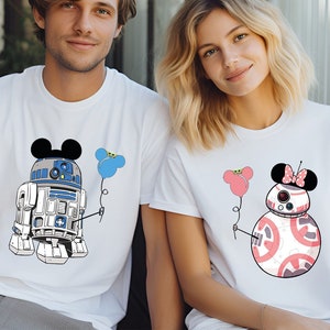 Camisa de pareja de Disneyland, camisa de pareja R2D2 BB8, camisa droide de Star Wars, camisas a juego de Star Wars, camisa de luna de miel de pareja de Disney, viaje a Disney