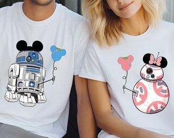 Chemise couple Disneyland, chemise couple R2D2 BB8, chemise droïde Star Wars, chemises assorties Star Wars, chemise lune de miel couple Disney, voyage Disney