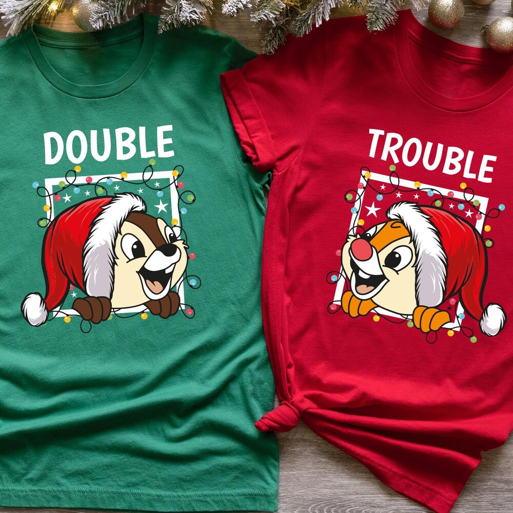 Chip & Dale Double Trouble Disney Christmas Shirt, Christmas Disney Family Vacation T-Shirt, Chipmunks Gifts, Christmas Tree Farm X Peckshirt Shopseatcar