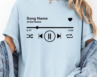 Comfort Colors® custom shirt nummer naam, shirt nummer artiest, shirt afspeellijst, shirt favoriet nummer, shirt voor muziekliefhebber