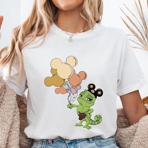 Pascal With Ballons T-Shirt, Pascal Mickey Hat Tee, Magic Kingdom Shirt, Disneyland Family Trip Sweater, Rapunzel Movie Pascal Shirt