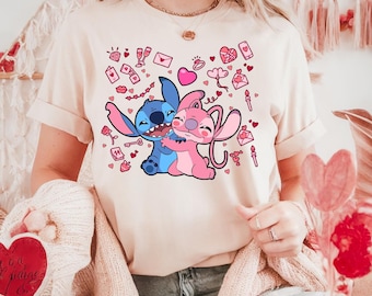 Stitch Angel shirt Disney-paar, Disney Valentijnsdag T-shirt, Angel Stitch Valentine-trui, Disney Love-T-shirt, Disney huwelijksreisshirt