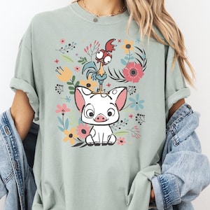 Comfort Colors® Pua And Hei Hei Shirt, Disney Moana Tee, Floral Hei Hei Pua Shirt, Disneyland Girls Trip Tee, Family Vacation Shirt