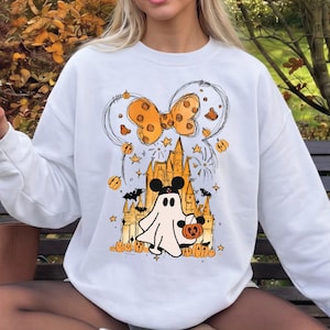 Spooky Ghost Bow T-shirt, Halloween Magic Castle Tee, Halloween Season Hoodie, Not So Scary Halloween Party Tee, Boho Pumpkin Patch Sweater