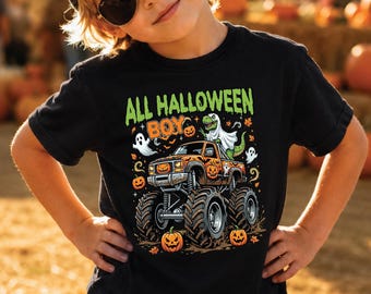 All Halloween Boy T-shirt, Spooky Monster Truck Tee, Trick Or Treat Sweater, Ghost T-rex Hoodie, Spooky Pumpkin Shirt, Halloween Party Tee